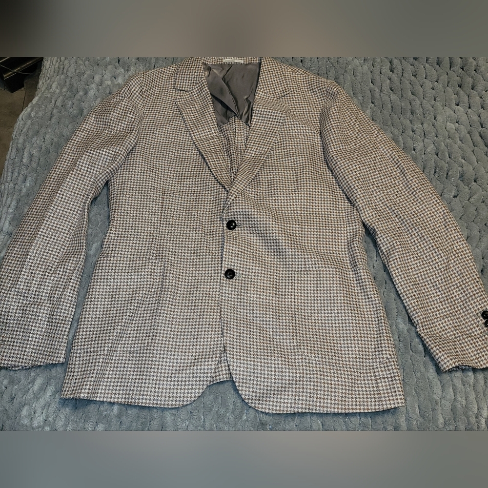 REISS 'Vitale' Dogtooth Check Linen Cotton Blend Blazer Single Breasted Sz 44